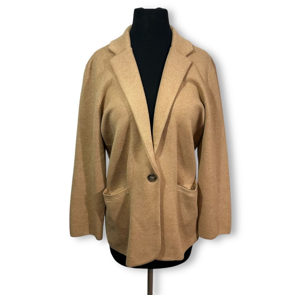 EUC J Crew Cecile Wool Blend Camel Knit Relaxed Blazer Single Button Cardigan Sm